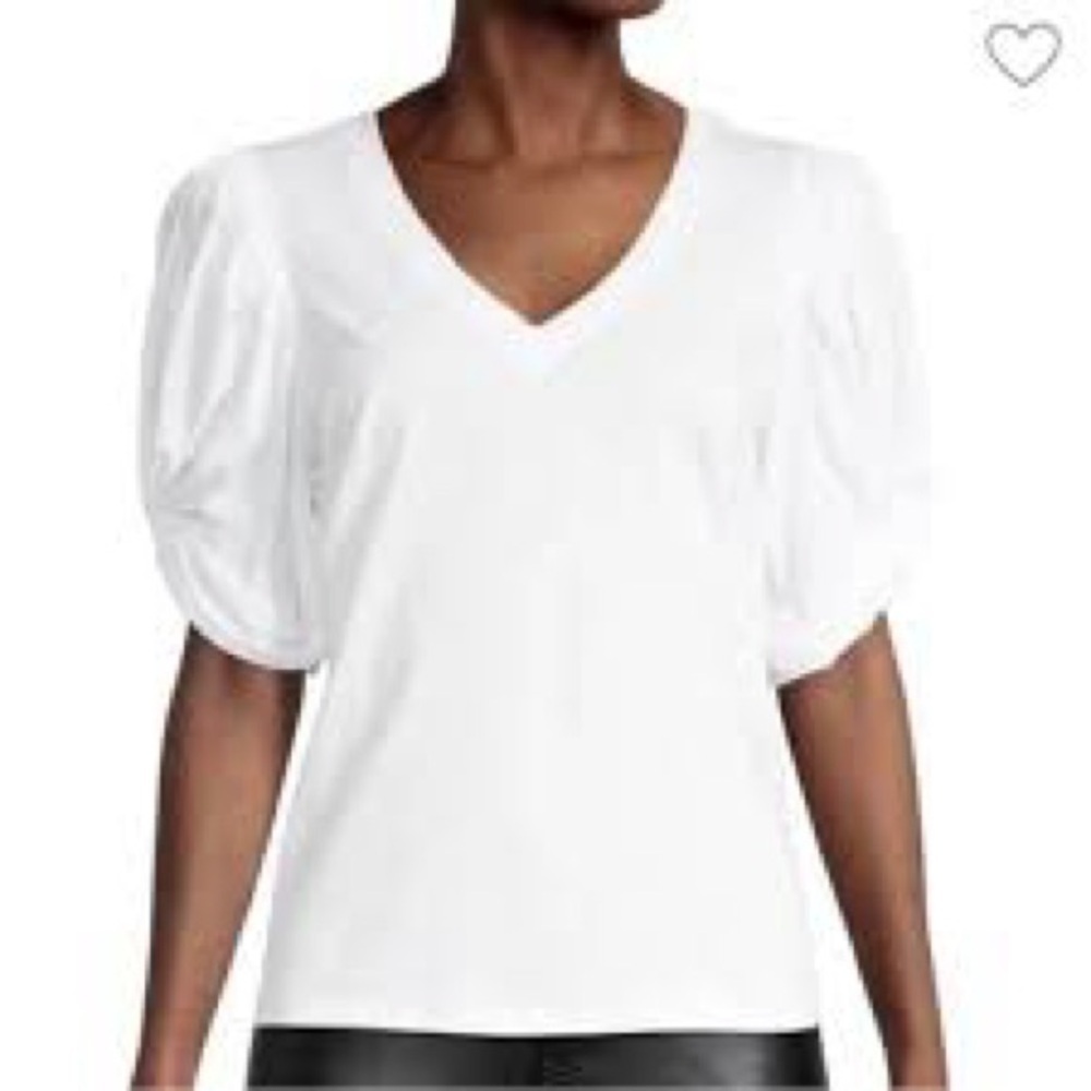 7 For All Mankind White Cotton Puff Sleeve Top size Large- minor flaw see photo